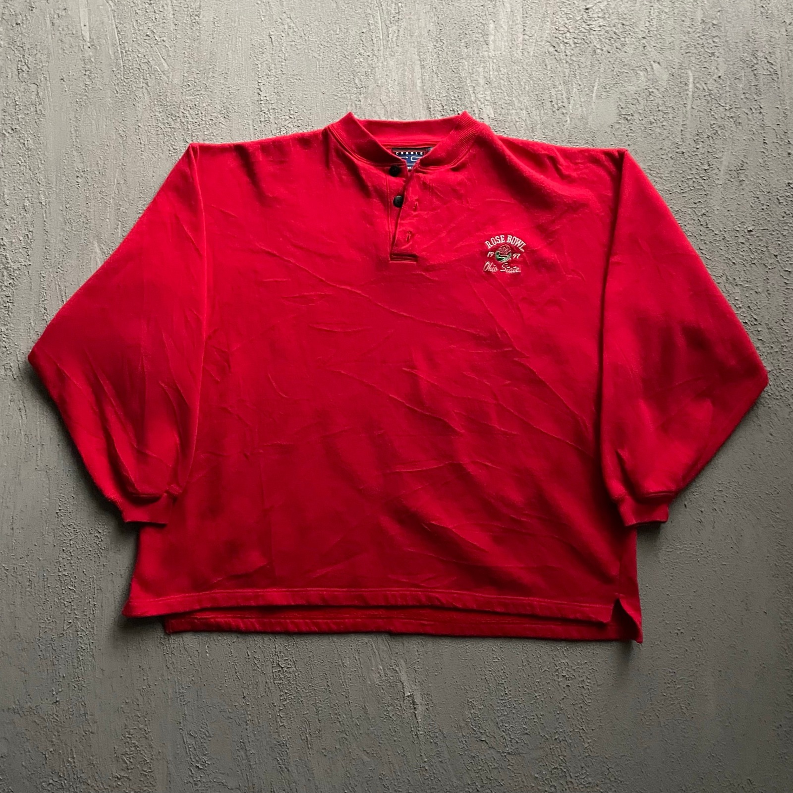 Vintage 1997 Rose Bowl Ohio State Henley Sweatshirt Mens Large Red 90s Crable